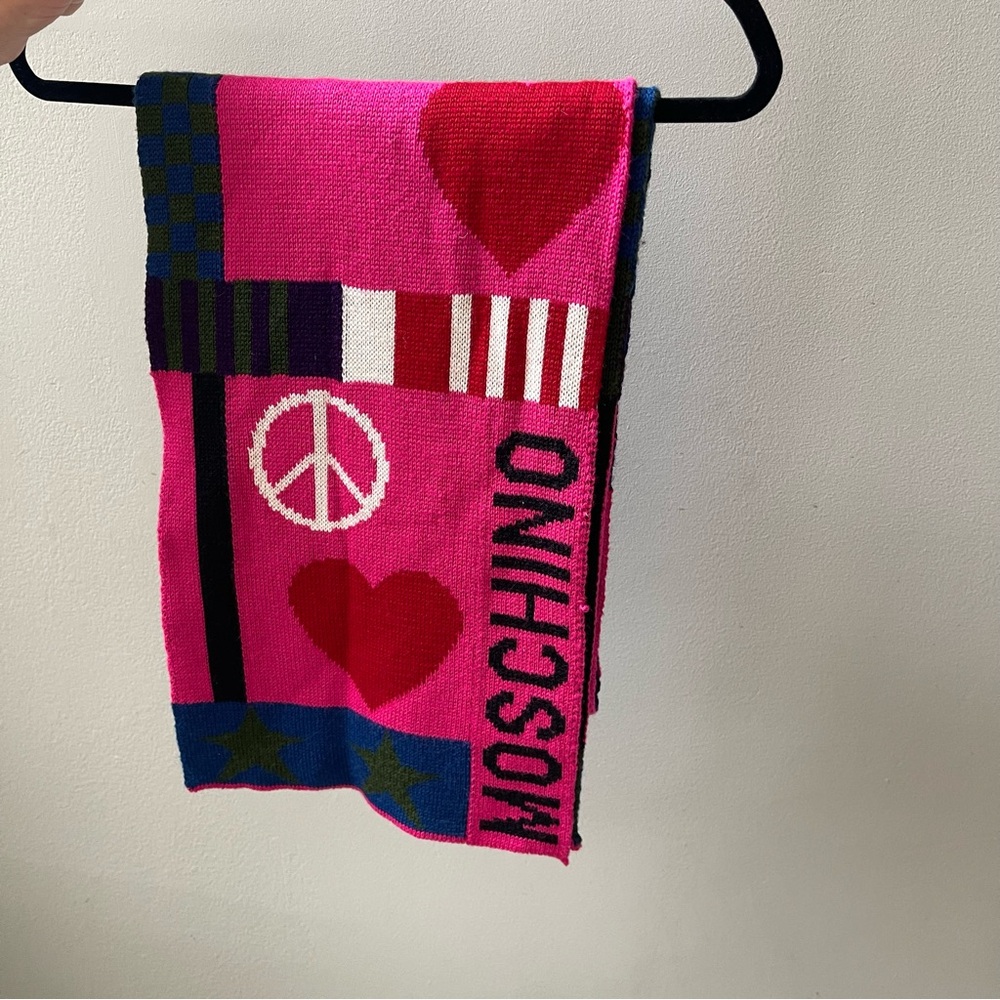 Moschino Pink and Red Heart Peace Scarf